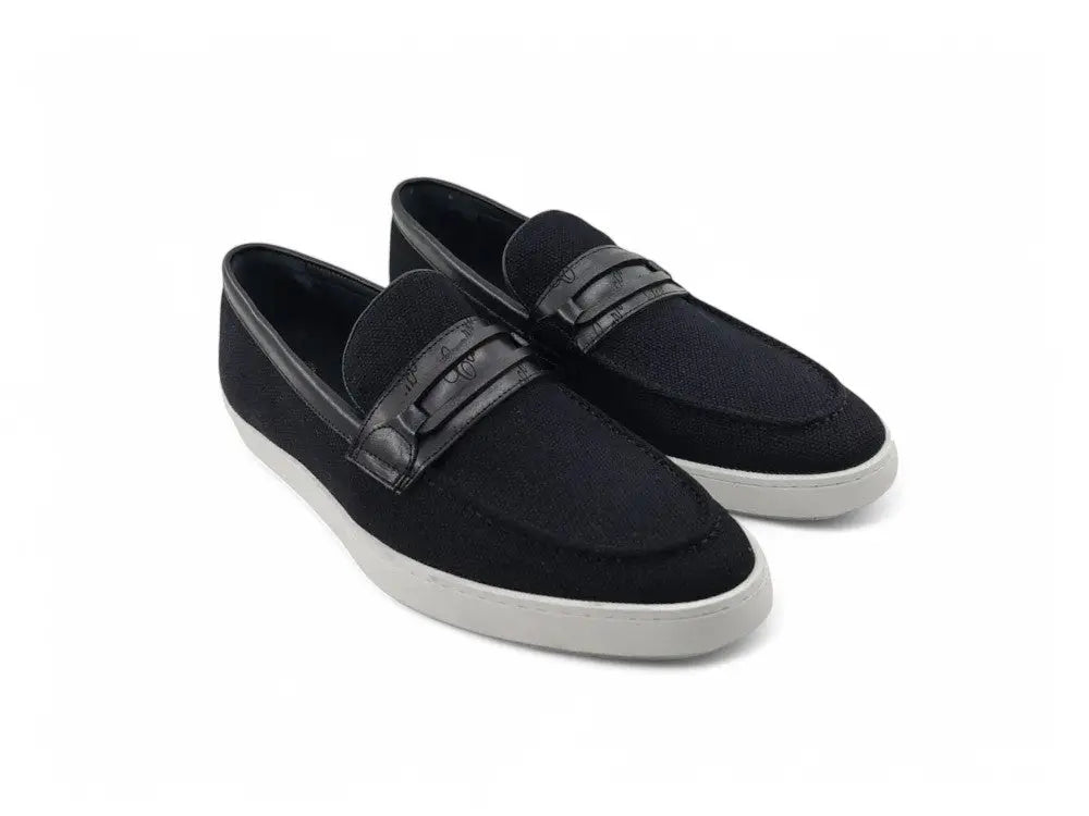Embossed Leather Strap Linen Sneaker - Image 5