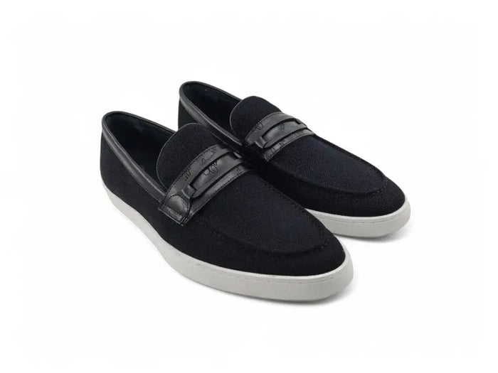 Embossed Leather Strap Linen Sneaker - Image 5