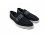 Embossed Leather Strap Linen Sneaker