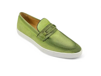 Embossed Leather Strap Linen Sneaker - Image 8