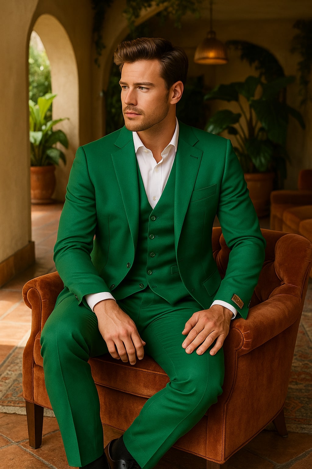 Mens Emerald Green 3-Piece Suit – Slim Fit Wedding and Formal Suit by Alberto Nardoni - Image 3