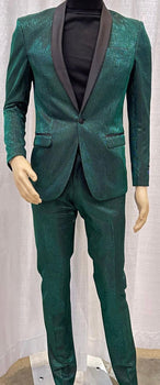 Mens Emerald Green Shiny Stripe Tuxedo Suit – Slim Fit 2-Piece Satin Lapel Dinner Jacket and Pants Ultra slim fit - Image 6