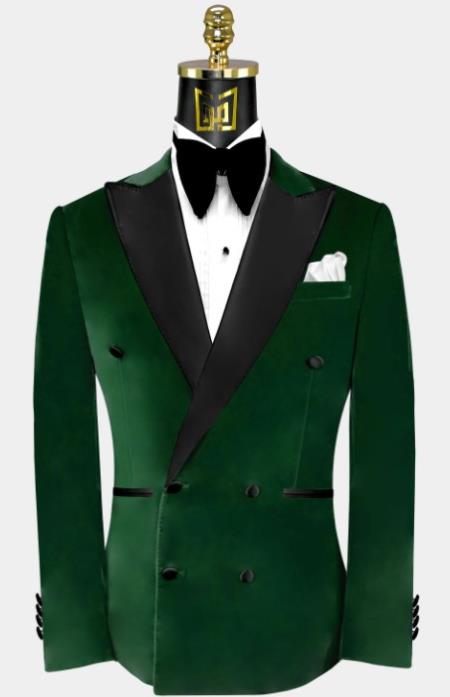 Double Breasted Tuxedo - Velvet Tuxedo Dinner Jacket In Black - Navy - Emerald Green - Burgundy - Image 2
