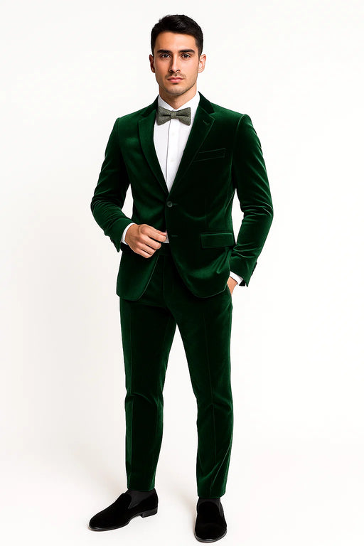 Men’s Emerald Green Velvet Suits – Slim Fit Tuxedo for Weddings, Prom, and Red Carpet Events