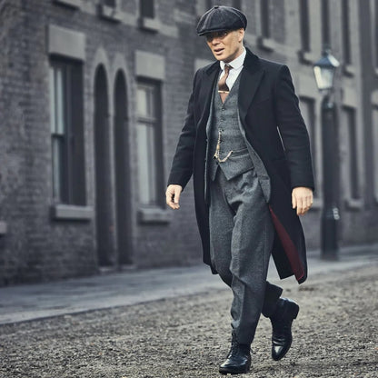 Men's Black Full-length Sleeves Buttoned Closure Peaky Blinders Suit - Peaky Blinders Outfit + Overcoat + Hat (Peaky Blinder Custome) - Image 2