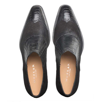 Black Ostrich and English Suede Gored Slip On Dress Shoes for men By Mezlan Made In Spain Brand - Image 3