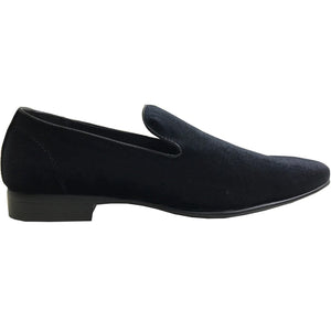 Bravo Mens Modern Slip On Velvet Tuxedo Loafer in Black - Men's Dress Shoes