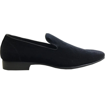 Bravo Mens Modern Slip On Velvet Tuxedo Loafer in Black - Men's Dress Shoes