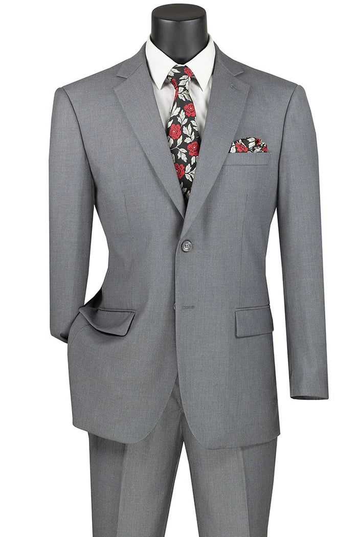 Nola Collection - Medium Gray Regular Fit 2 Piece Suit Flat Front Pants with 2″ Elastic Waistband  Modern Fit