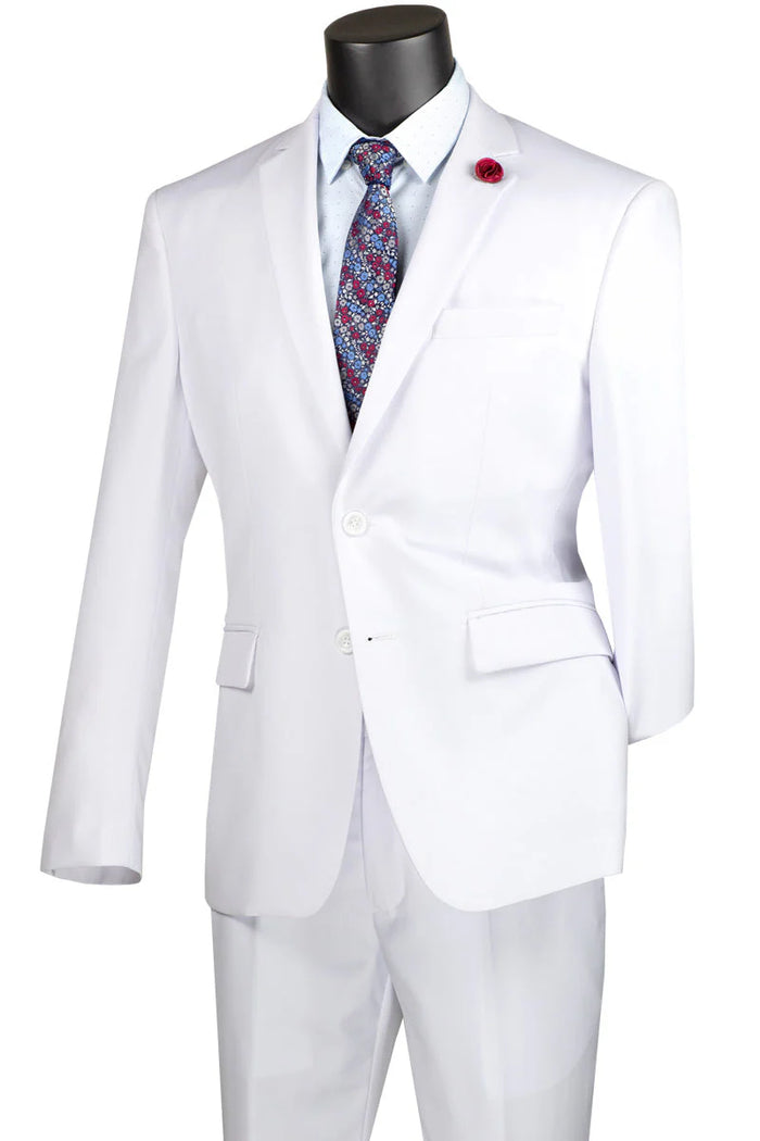 Nola Collection - White Regular Fit 2 Piece Suit Flat Front Pants with 2″ Elastic Waistband Modern Fit