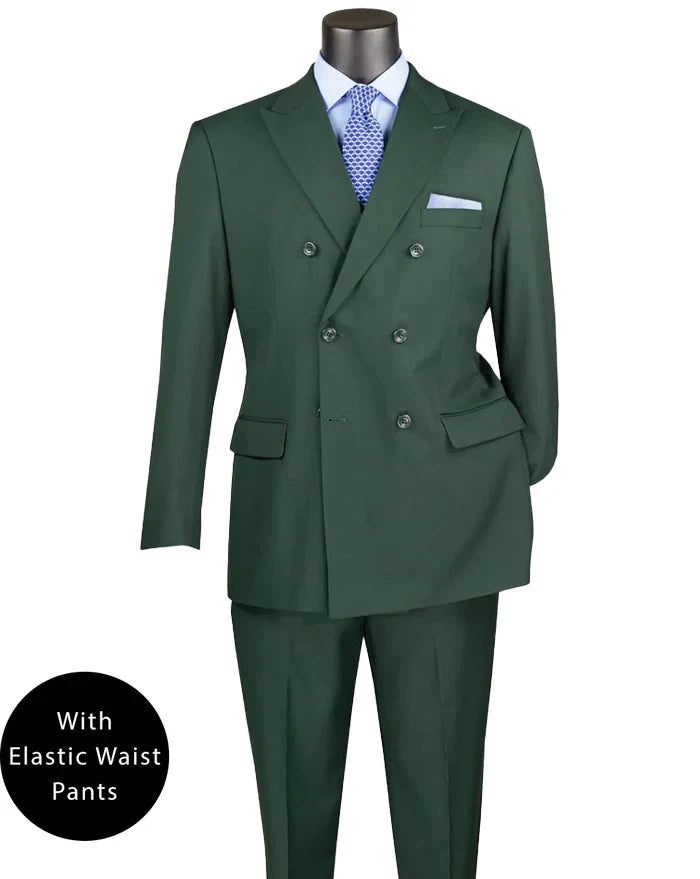Ramses Collection - Hunter Green Regular Fit Double Breasted 2 Piece Suit with Flexible Elastic Waistband Modern Fit
