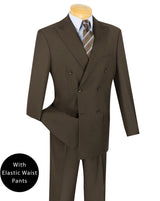 Ramses Collection - Brown Regular Fit Double Breasted 2 Piece Suit with Flexible Elastic Waistband  Modern Fit