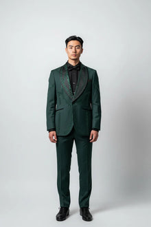 Men’s Chic Hunter Green Embellished Tuxedo – Luxury 3 Piece Formal Suit for Weddings, Prom & Special Events