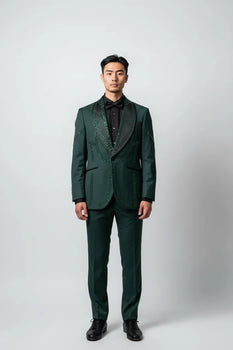 Men’s Chic Hunter Green Embellished Tuxedo – Luxury 3 Piece Formal Suit for Weddings, Prom & Special Events