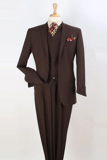 Apollo King "Brown Men's Classic Fit Two-Button Vested Suit with Pleated Pants"