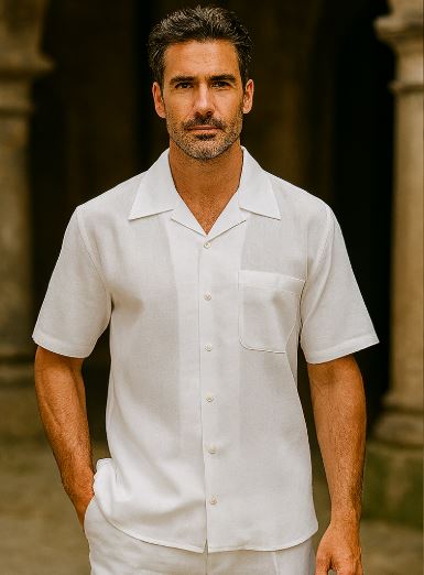 mens-two-piece-white-linen-short-sleeve-two-piece-mens-walking-outfit-