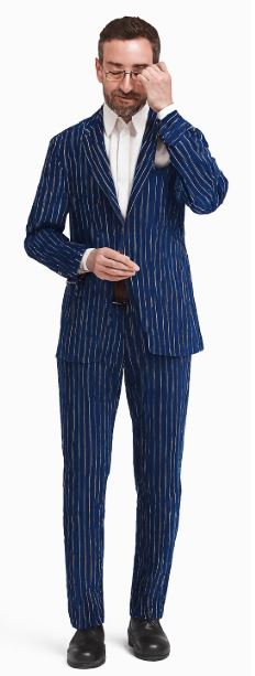 Men's Navy and Bold White Pinstripe Designer Fashion Blazer - Image 3