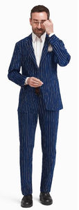 Men's Navy and Bold White Pinstripe Designer Fashion Blazer