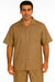 New Mens 2pc Walking Suit Short Sleeve Casual Shirt and Pants Set - Tan