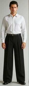 Black Wide Leg Dress Pants Pleated Baggy Dress Trousers Unhemmed Unfinished Bottom - Cheap Priced Dress Slacks For Men On Sale - Image 3