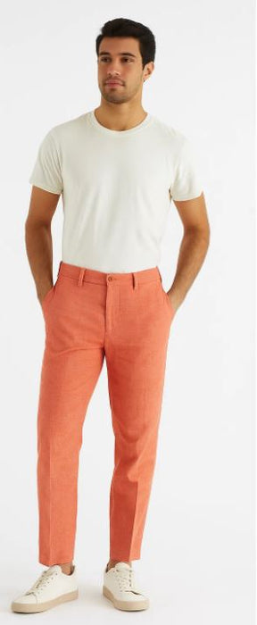 Linen Flat Front Pants Tangy Orange