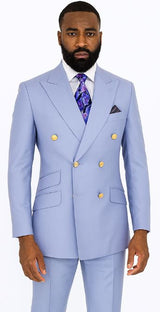 Double Breasted Blazer with Gold Buttons - Blue Sport Coat