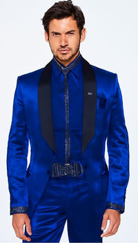Sateen Fabric Suit - Royal Blue