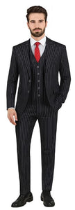 Bold Pinstripe Suit in  Black
