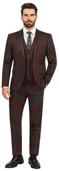 Bold Stripe 2 Button Vested Suit Black
