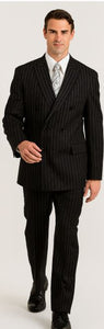 Men'S Black With White Stripe Double Breasted Suit