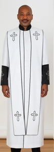 White/Black Cross Accent Robe With Stole Mandarin Suits