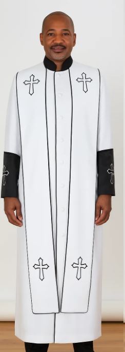 White/Black Cross Accent Robe With Stole Mandarin Suits