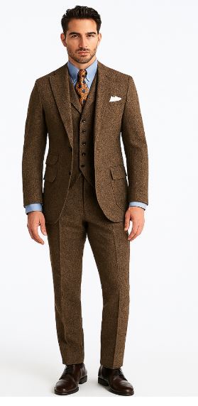 Brown Herringbone Western Suit