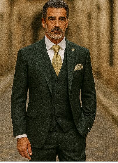 Stacy Adams Suit Mens Forrest Green Suit Vested 3 Piece Suit