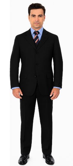 Black Suit - Three Button Vested Suit 
