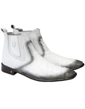 Men's Faded White Vestigium Boots Genuine Ostrich Chelsea Boots