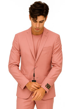 Men's 2 Button  Flap Front pockets Vested Salmon ~ Coral color Suit - Image 9