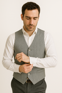 Men's Dark Navy Blue and White Stripe ~ Pinstripe Seersucker Sear sucker suit Vest Set