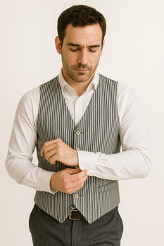 Men's Dark Navy Blue and White Stripe ~ Pinstripe Seersucker Sear sucker suit Vest Set - Image 43