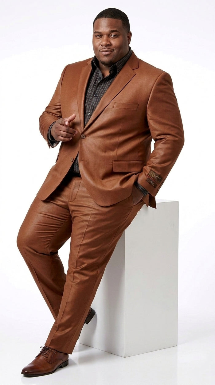 Men’s Rust Sharkskin 2-Piece Suit – Designer Two-Button Formal Suit with Sheen Finish