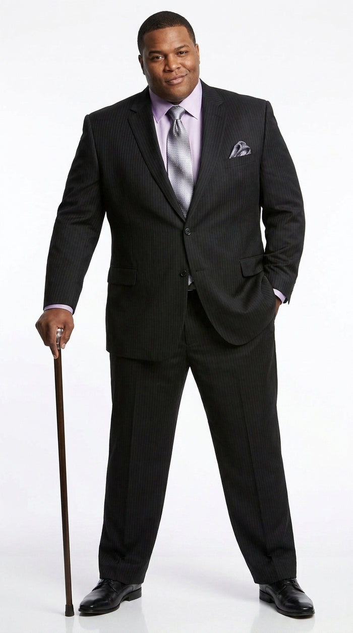 Men’s Black Tone on Tone Shadow Stripe 2 Button Suit, Two Piece Business Dress Suit