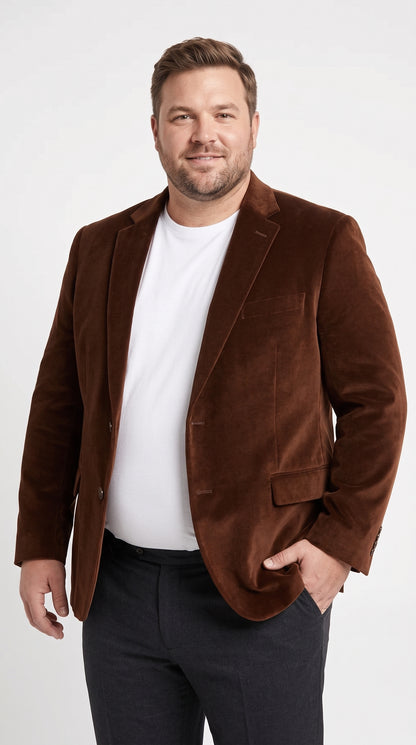 Men's Brown Velour Blazer Jacket – Classic Velvet-Look 2 Button Sport Coat for Weddings, Parties & Formal Events