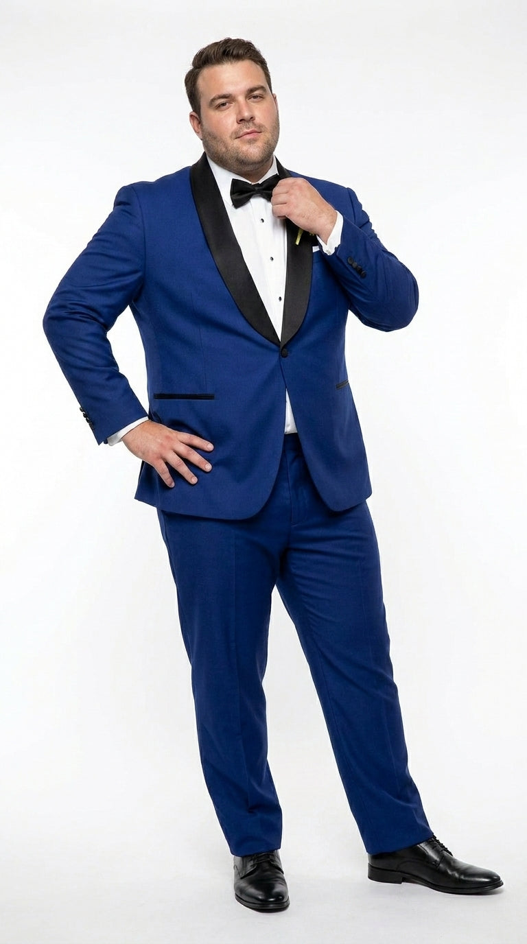 Men’s Royal Blue Tuxedo Dress Suit with Black Shawl Lapel, Formal Wedding Prom Suit