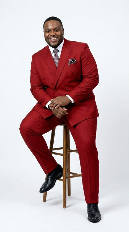 Men’s Modern Double Breasted Peak Lapel Suit – Red by EJ Samuel