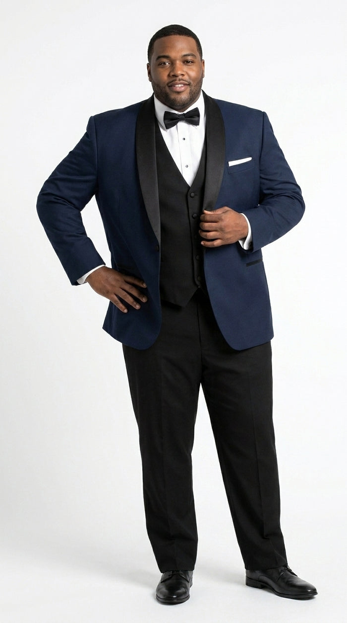 Suit Midnight Dark Navy Blue Suit For Men Tux With Black Lapel Suit Shawl Collar 1 Button Dinner Jacket Looking