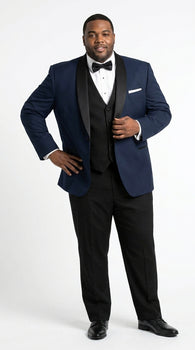 Suit Midnight Dark Navy Blue Suit For Men Tux With Black Lapel Suit Shawl Collar 1 Button Dinner Jacket Looking
