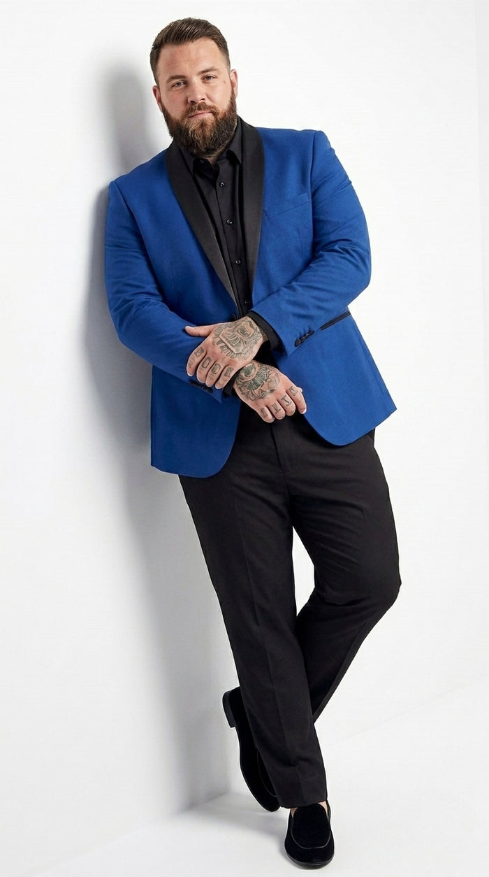 Men’s Blue 1 Button Blazer Jacket with Black Pants, Formal Party Wedding Dress Suit