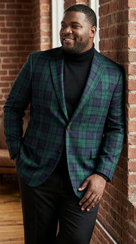 Men’s Green Tartan Plaid Dinner Jacket with Notch Lapel, Formal Sportcoat Blazer