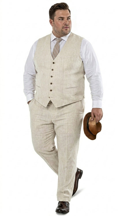Men’s Beige Groomsmen Summer Vest and Pants Set, Beach Wedding Prom Formal Outfit