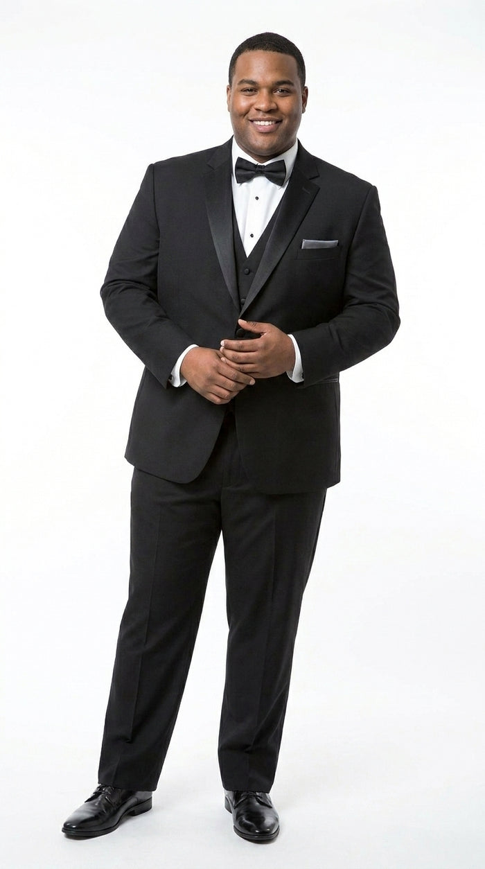 Men’s Black 2 Button Classic Vested Wedding Tuxedo with Satin Lapel and Matching Pants